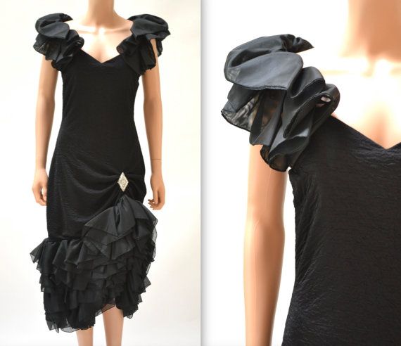 Vintage 80s Prom Dress size Small Medium Black Body Con Dress .