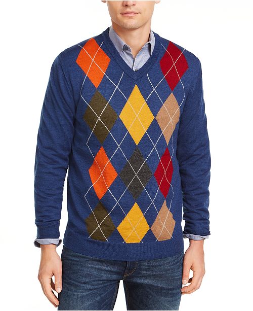 Club Room Men's Argyle Merino Wool Blend Sweater, Created for .