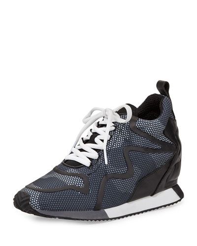 Domino Leather-trim Printed Wedge Sneakers In Dot Camo/black .