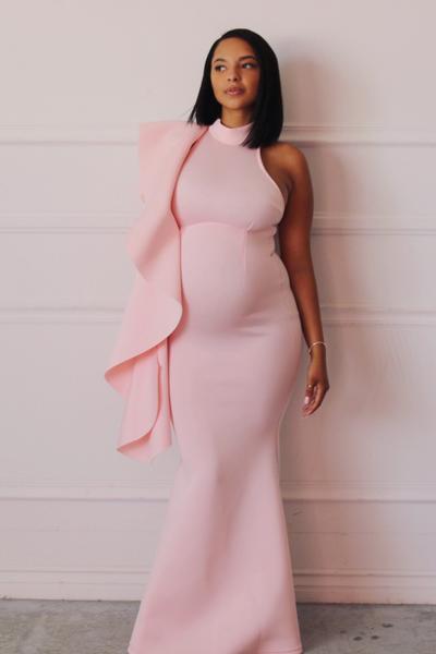 Luxury Maternity Gowns, pink baby shower dress, pregnant .