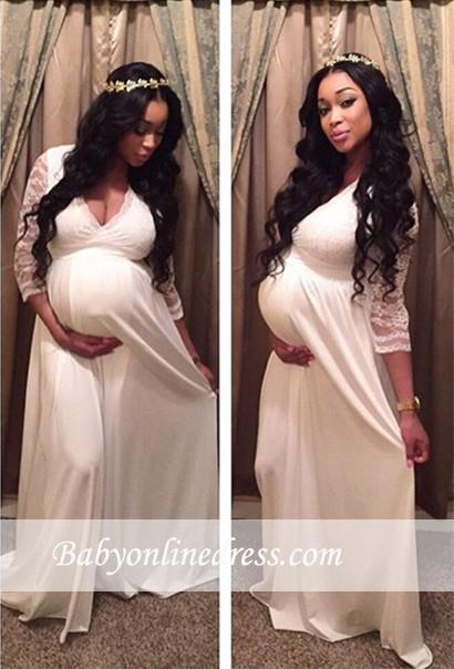 White Long Sleeves Maternity Dresses | V-Neck Long Baby Shower .