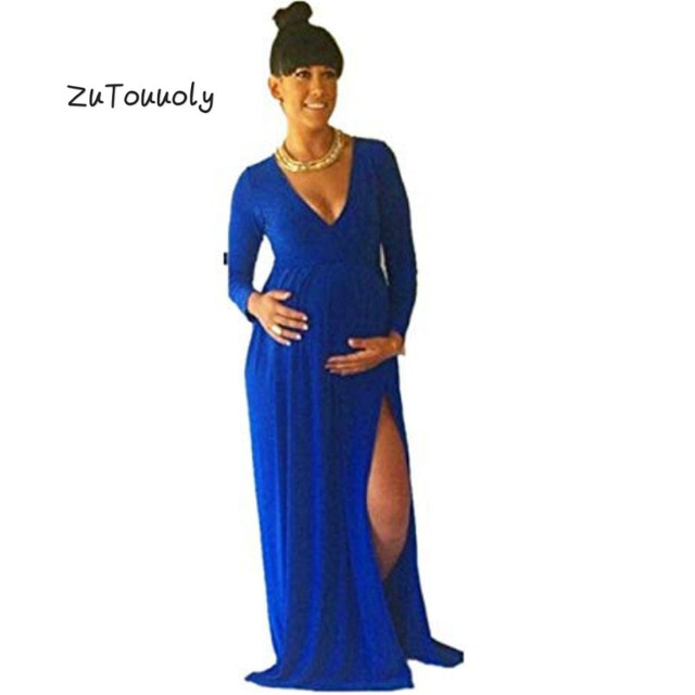 Royal Blue Pregnant Woman Evening Dress For Baby Shower Deep V .