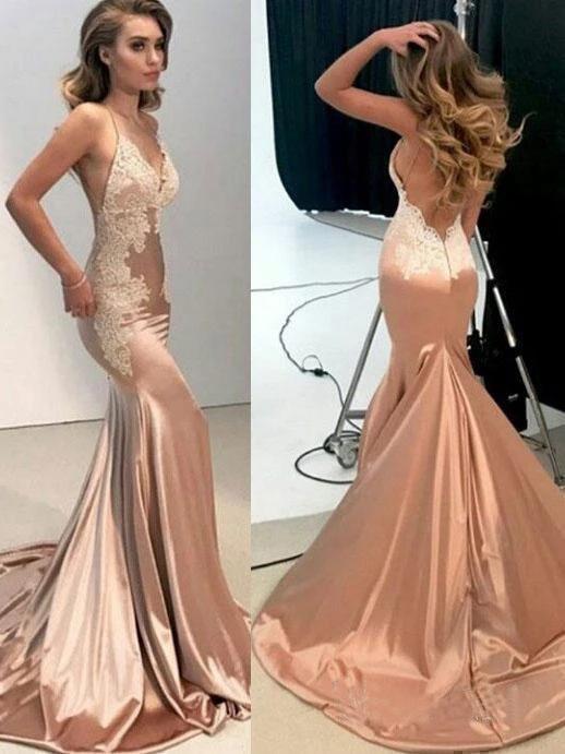 Buy Sexy Mermaid Backless Prom Dress Nude V Neck Long Lace .