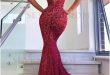 Mermaid Spaghetti Straps Backless Sweep Train Dark Red Lace Prom .