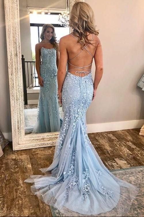 Tulle Floral Lace Prom Dresses with Strappy Backless | Prom .