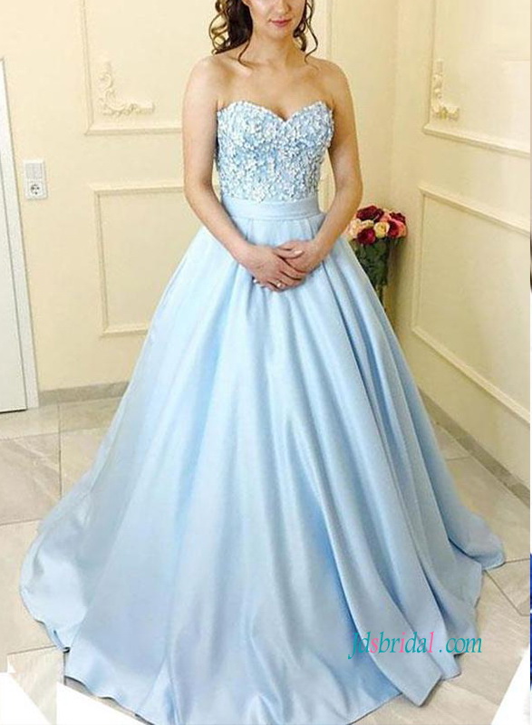 PD18112 Formal light baby blue ball gown prom dress
