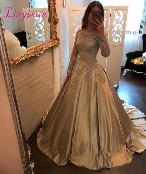 2018 Gold Ball Gown Prom Dresses Bateau Neck Off Shoulder Long .