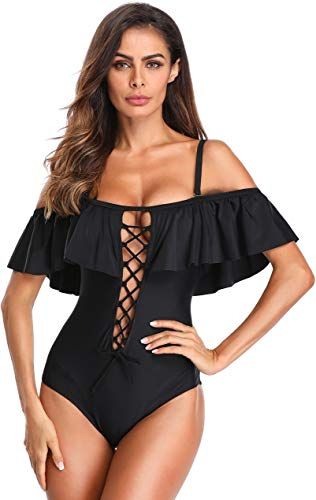 Beautiful MarinaVida Women Off Shoulder One Piece Swimsuit Ruffled .