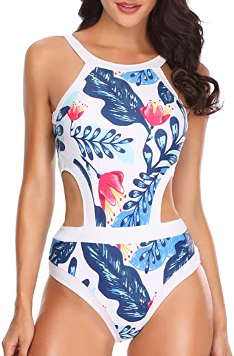 Holipick Women One Piece Swimsuit Cutout High Neck Bathing Suit .