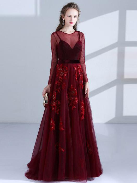Chic Burgundy Prom Dresses Long A line Scoop Applique Beautiful .