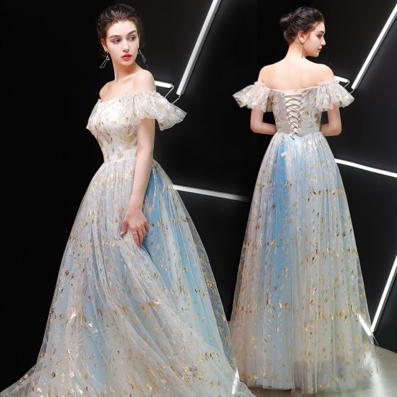 Best Champagne Prom Dresses 2019 A-Line / Princess Off-The .