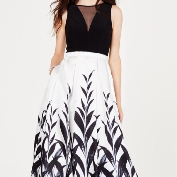 Morgan & Co. Dresses | Classy Black And White Prom Dress With Leaf .
