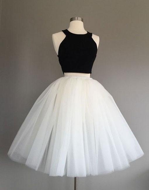 Cute two pieces black and white short prom dress, homecoming dress .
