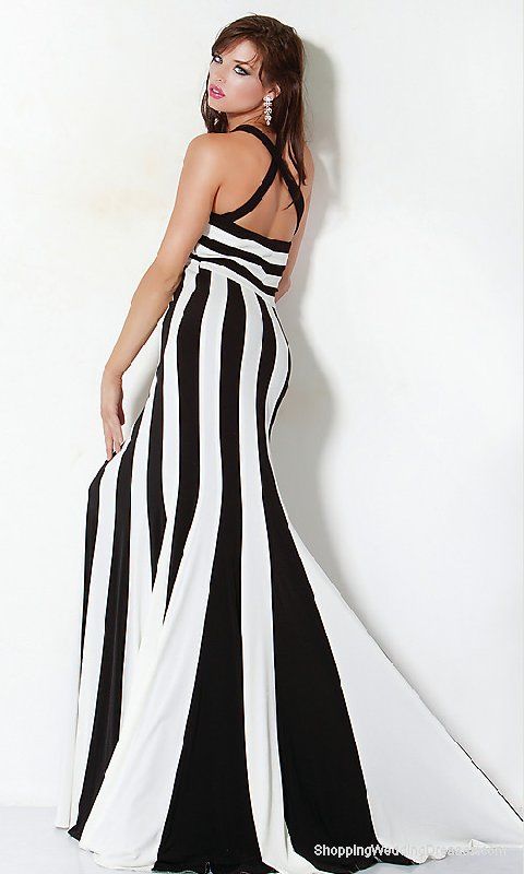 striped formal gown | Long Black & White Striped Jovani Prom Dress .