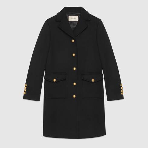 Black Wool Coat With Double G | GUCCI®