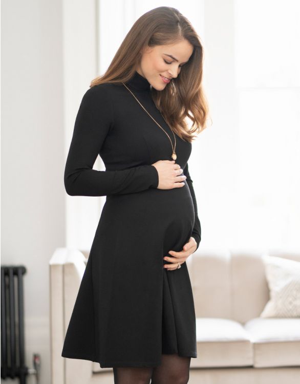 Vanessa Turtleneck Black Maternity Dress | Seraphi