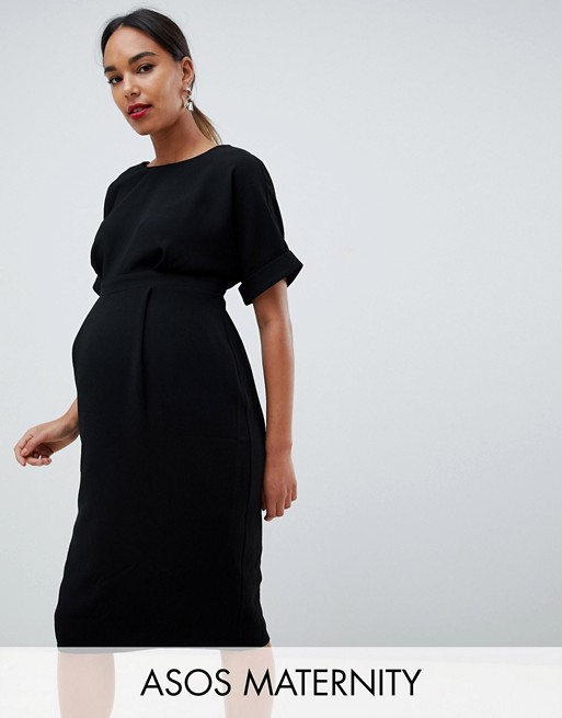 ASOS DESIGN Maternity wiggle midi dress in black | AS