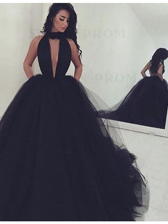 Buy Sexy Black Halter Sleeveless Sweep Train Keyhole Backless Prom .