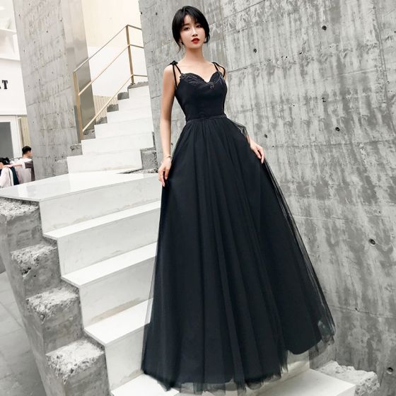 Chic / Beautiful Black Prom Dresses 2019 A-Line / Princess .