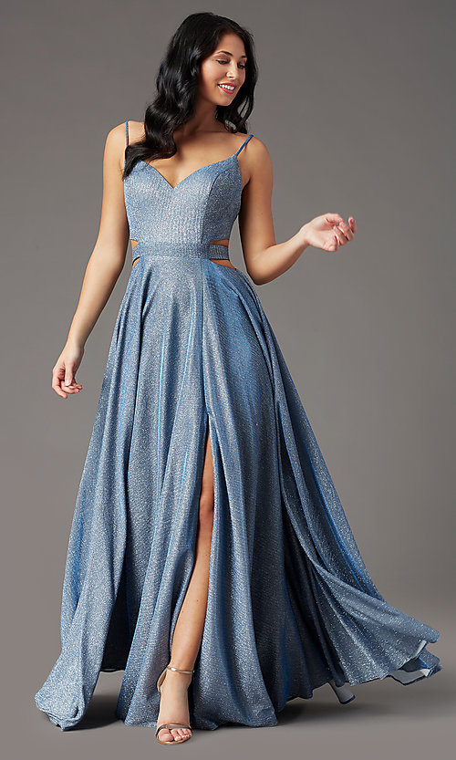 Dusty Blue Long Sparkly Glitter Prom Dress - PromGi
