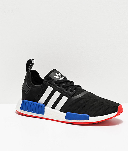 adidas NMD R1 Black, White, Red & Blue Shoes | Zumi