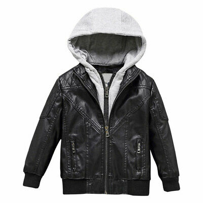 Cool Leather Jacket Fleece warm Coat Outerwear New Kids Boys .