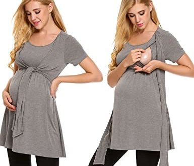 L'amore Women's Maternity Nursing Top Short Sleeve Ultra Soft .