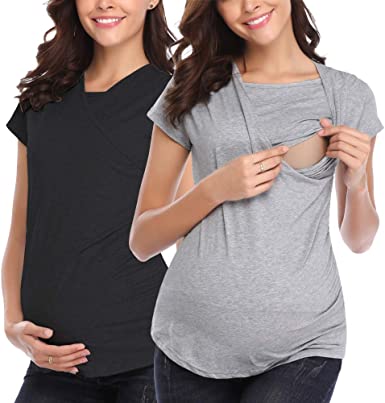 Joweechy Nursing Tops for Women Short Sleeve Breastfeeding Shirts .
