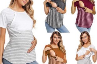 2020 2019 Women Maternity Clothes Breastfeeding Tops Striped Long .