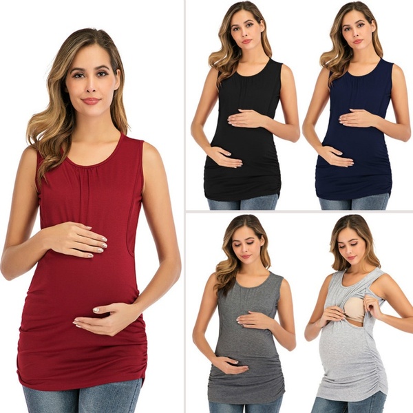 Women's Fashion Sleeveless Nursing Tops Maternity Pregnant Woman .