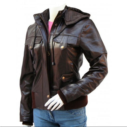 Brown Leather Bomber Jacket Women | Women's Leather Bomber Jack