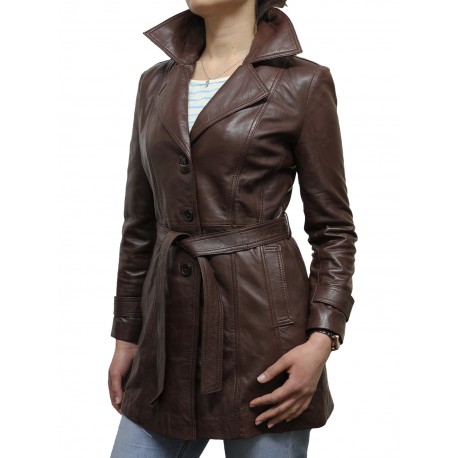 Vintage Women Original Coat Style Brown Leather Biker jack