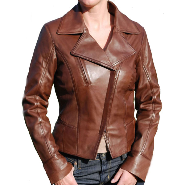 Women's Asymmetric Style Brown Leather Jacket - Leather Jackets U