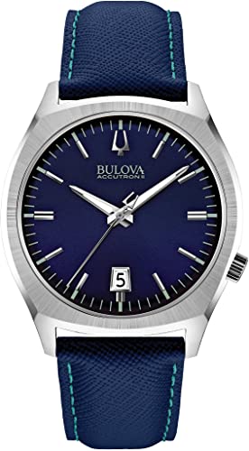 Amazon.com: Bulova Accutron II Surveyor Blue Leather Strap Watch .