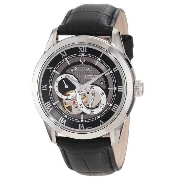 Shop Bulova Men's Mechanical Black Leather Automatic Watch with .