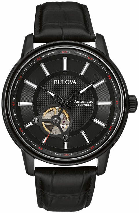 Men's Bulova Automatic Black Leather Watch 98A1