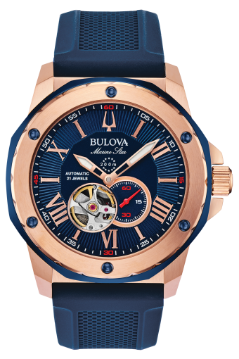 Bulova Marine Star Blue Dial Rose Gold Stainless Steel Watch | Bulo