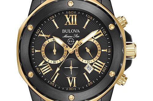 Bulova Men's Chronograph Marine Star Black Silicone Strap Watch .