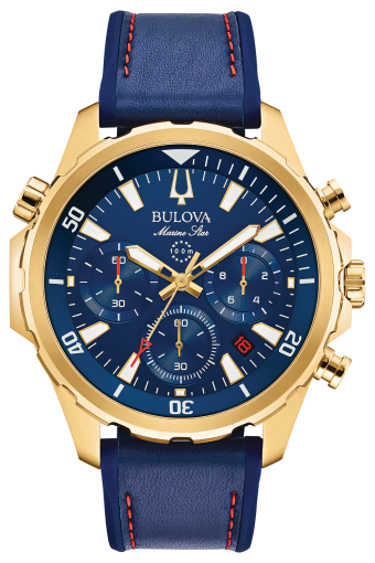 Bulova Marine Star Men's Gold Case Blue Dial Blue Strap Watch | Bulo