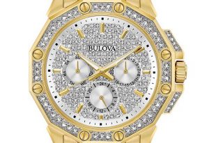 Bulova Men's Crystal Accented Gold-Tone Stainless Steel Bracelet .