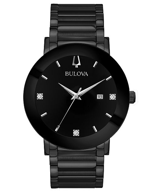 Bulova Men's Futuro Diamond-Accent Black Stainless Steel Bracelet .