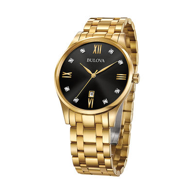 Men's Bulova Diamond Accent Gold-Tone Watch with Black Dial (Model .