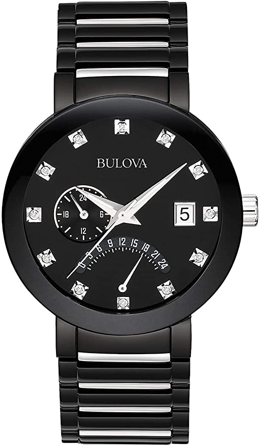 Amazon.com: Bulova Men's 98D109 Diamond-Accented Black Stainless .