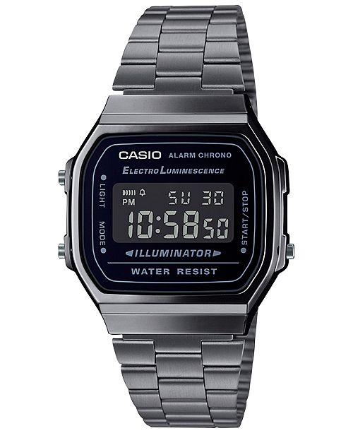 Casio Women's Digital Gunmetal-Tone Stainless Steel Bracelet Watch .