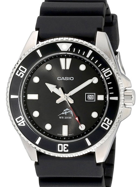 Casio Black Resin Quartz Analog Diver-Style Watch with Rotating .