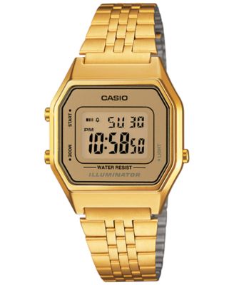 Casio Women's Digital Vintage Gold-Tone Stainless Steel Bracelet .