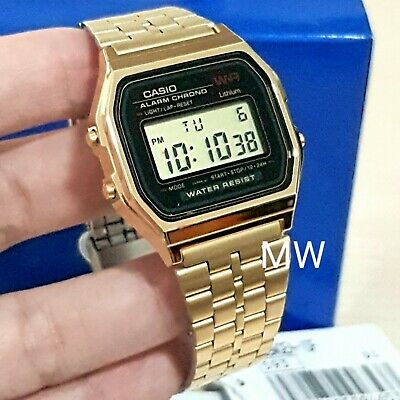 NEW CASIO VINTAGE RETRO DIGITAL GOLD WATCH A159WGEA-1 JAPAN OLD .