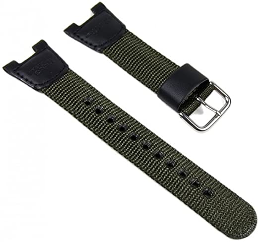 Genuine Casio Watch Band 25mm Green Cloth Leather Strap 10304188 .