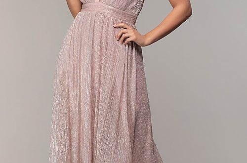 Glitter Chiffon V-Neck Long Prom Dress - PromGi
