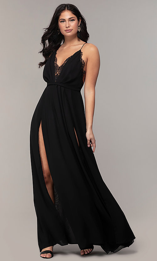 Open-Back Black Long Chiffon Formal Dress by Simp